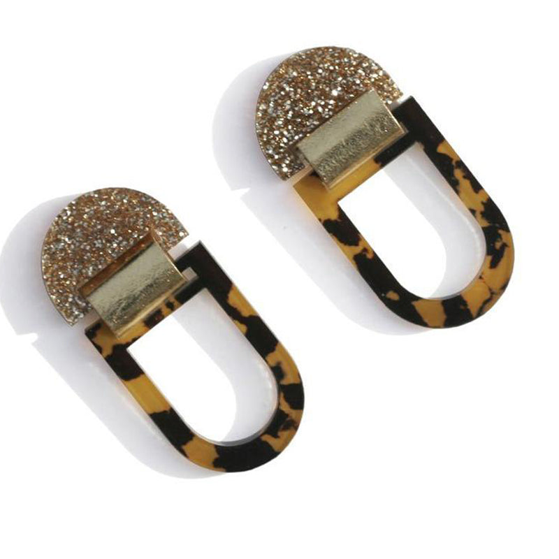 U Hoop Earrings - Gold Leopard