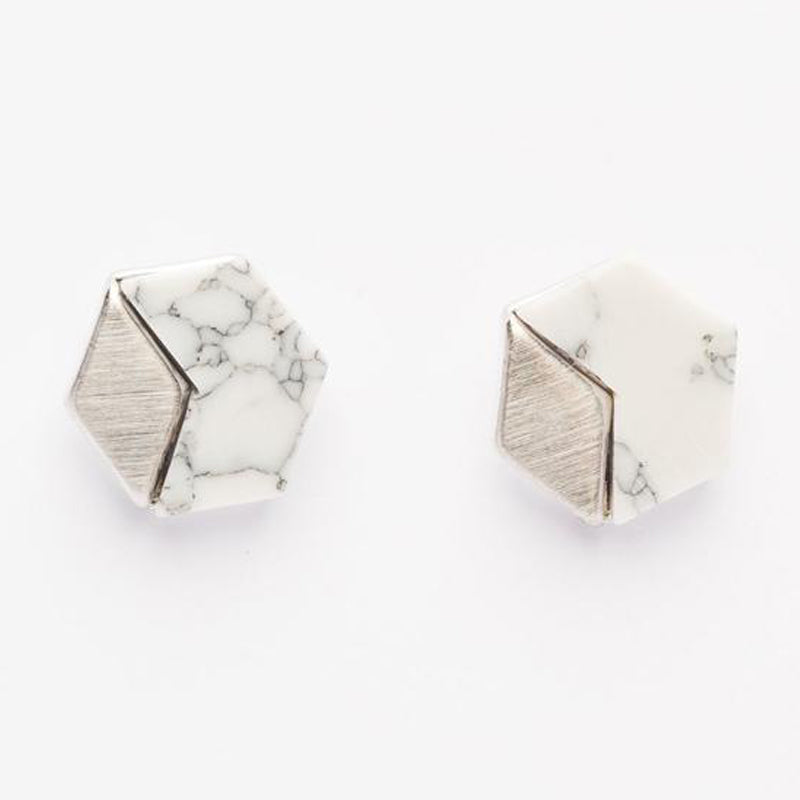 Hexagon Studs - White Howlite/Silver