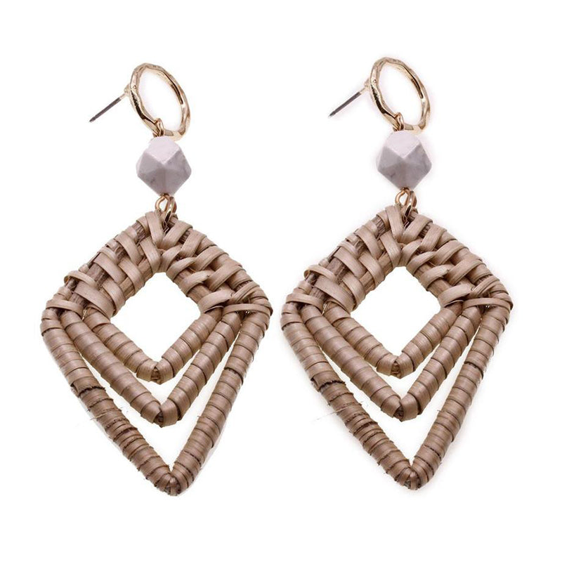 Rattan Statement drop earrings with Howlite stone