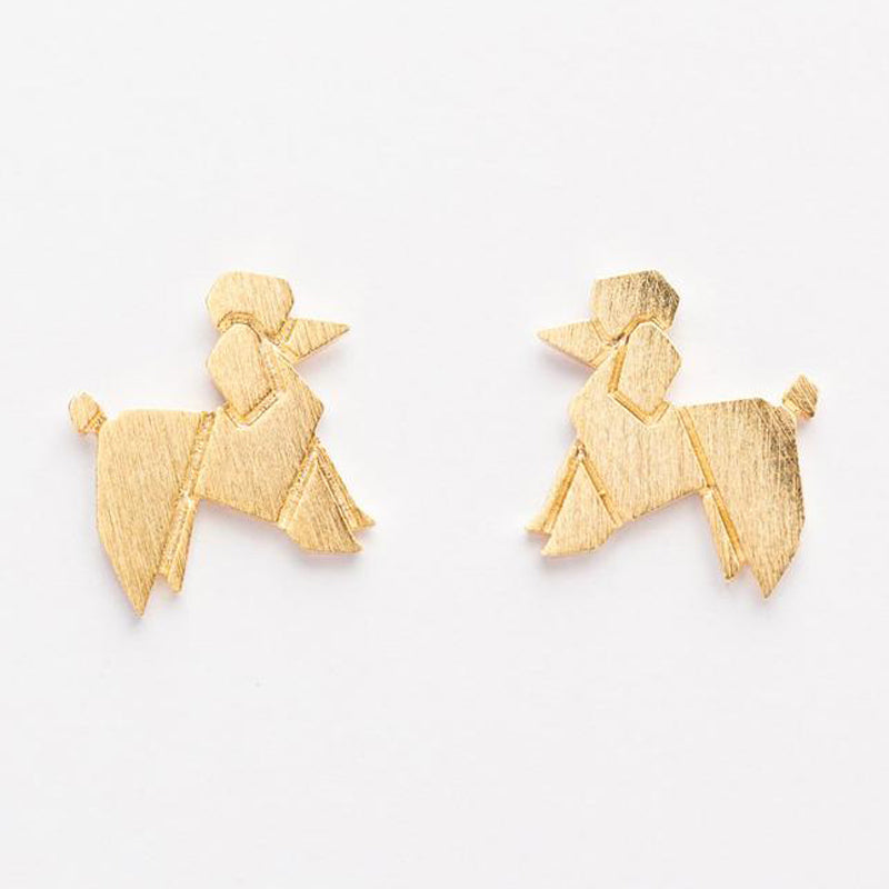 Origami Poodle Studs - Gold